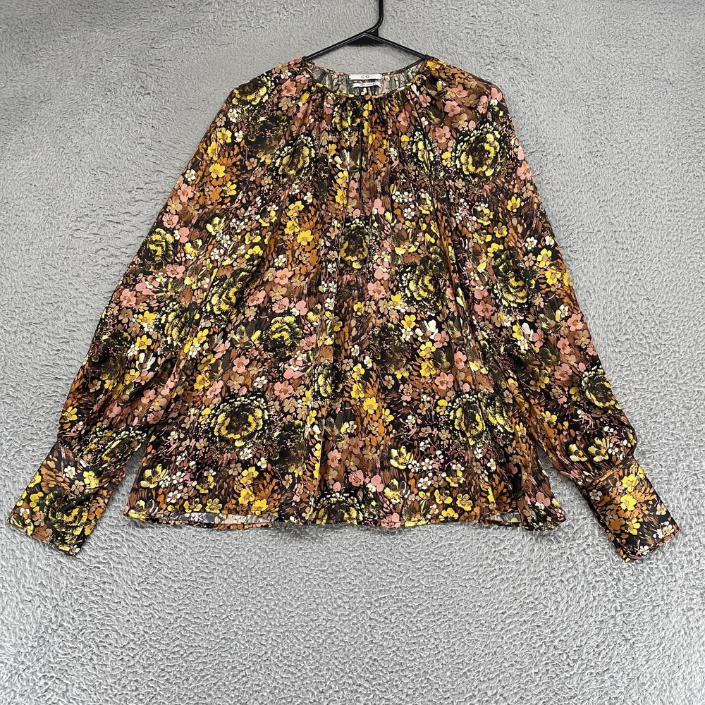 CO COLLECTION Silk Top Womens Small Floral Balloon Sleeve Colorful Blouse‎